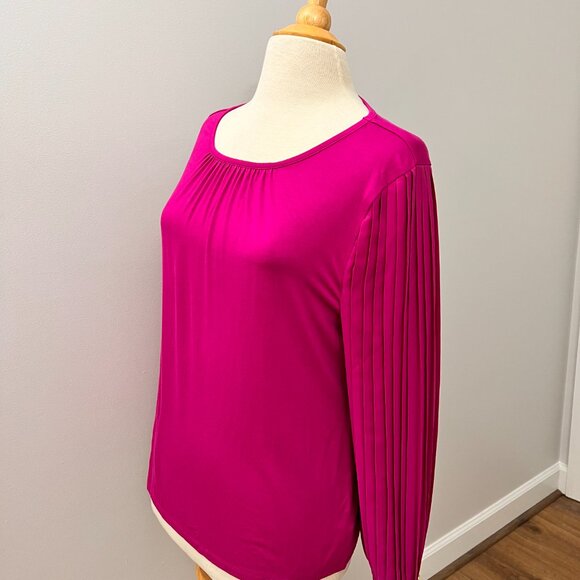NEW Talbots Pleated Sleeve Crewneck Top Magenta Pink Sz L - Picture 12 of 13